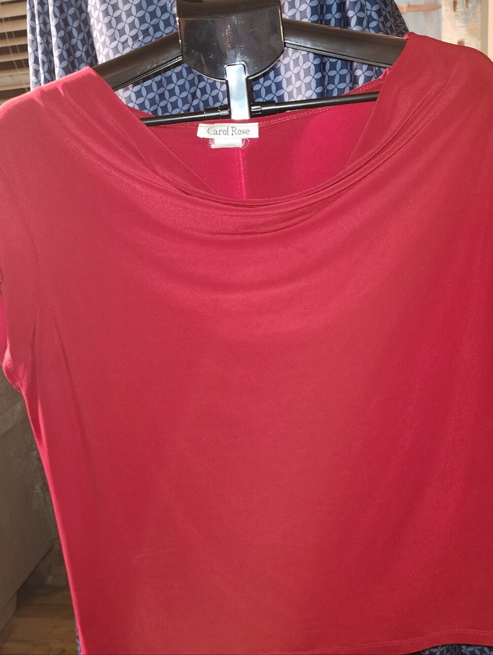 Carol Rose Women’s 1X Plus Knit Top Solid Red Cowl Neck Short Sleeve Pullover